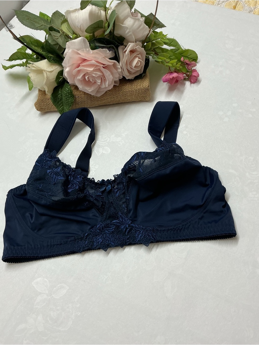 Navy Lace-Trim Support Bra